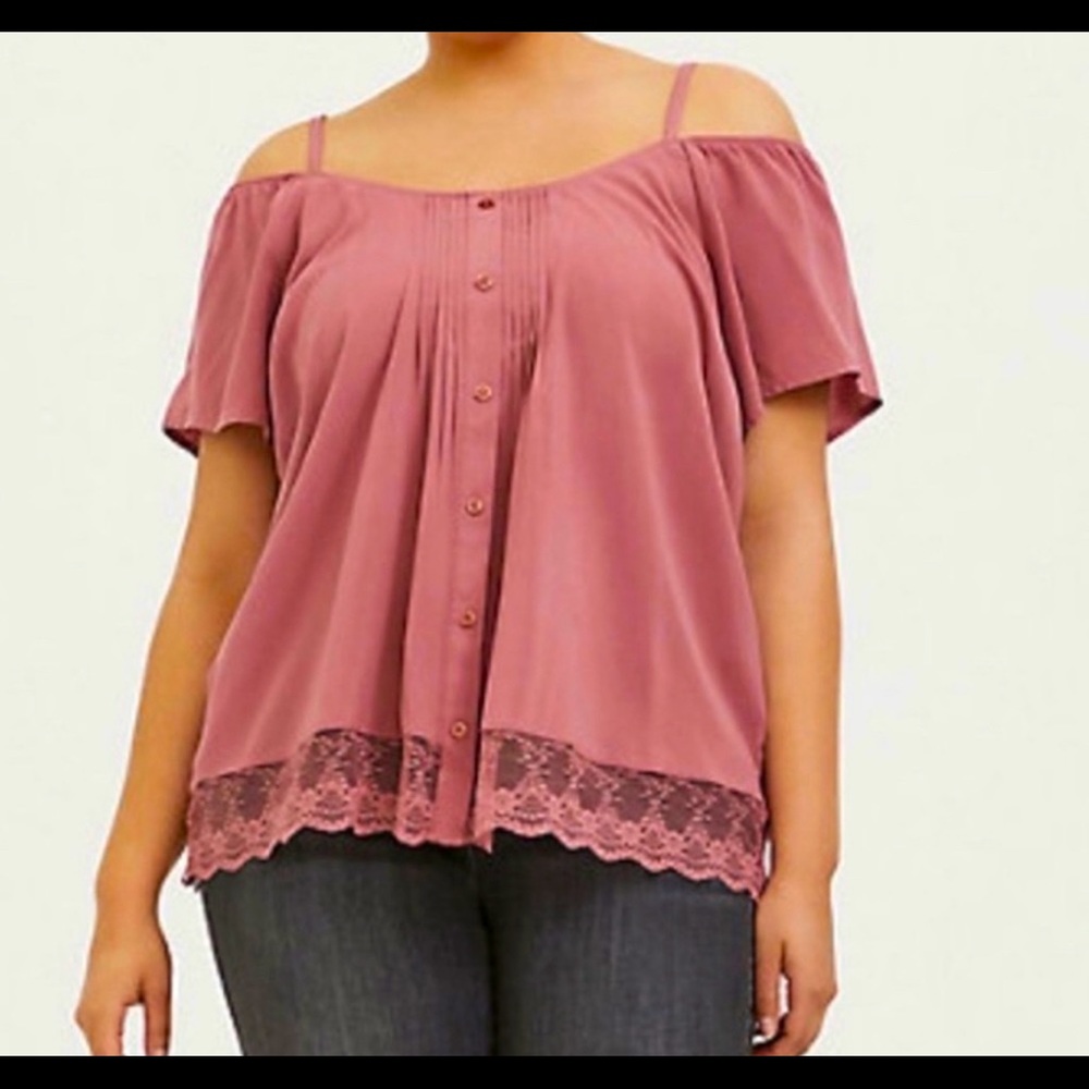 Torrid lace bottom cold shoulder top
